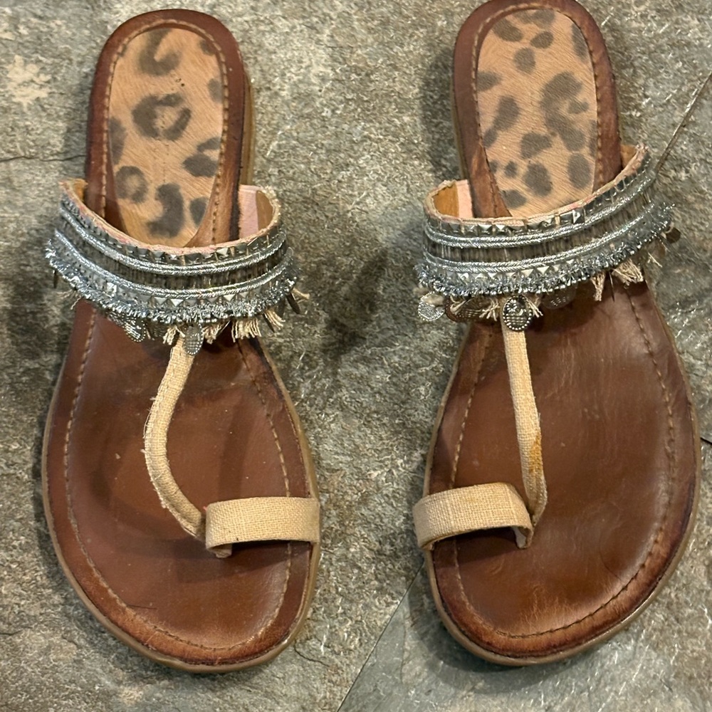 Brown Leather Sandals with Silver Accents